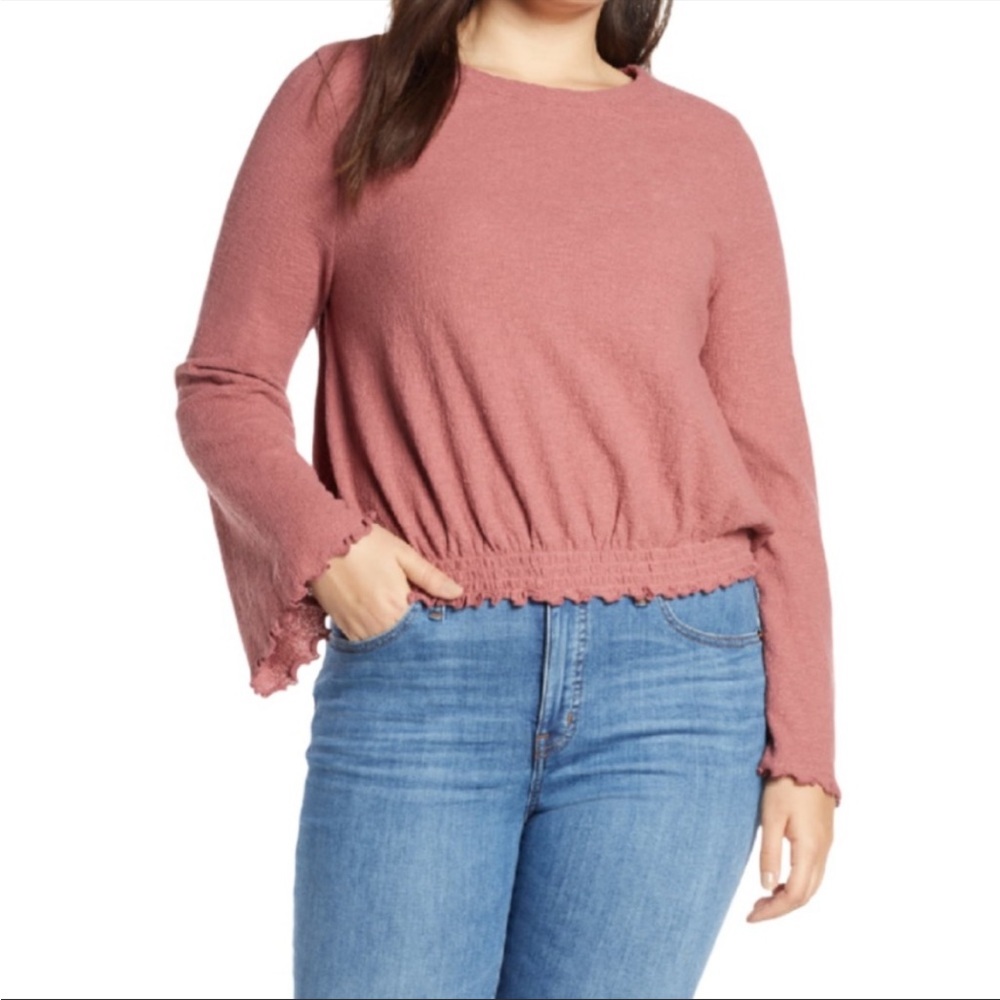 Madewell smocked bell sleeve top berry size xl